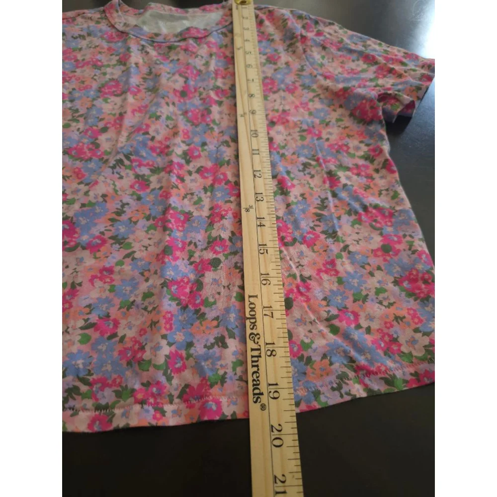 Women's Oversized Floral Print Fairy Cottagecore Short Sleeve Tee S Pink Blue